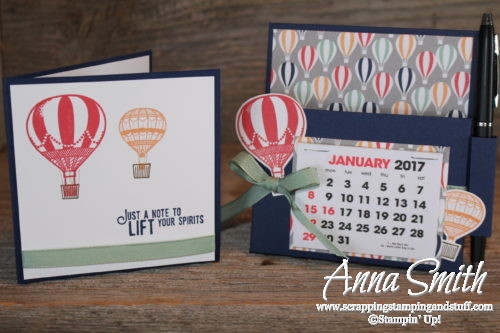 Hot air balloon desk organizer gift set made with Stampin' Up! Lift Me Up stamp set, Up & Away thinlits, and Carried Away designer paper