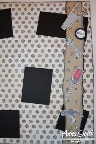 Cute tool scrapbooking page made with Stampin' Up! Nailed It stamp set, Build It framelits and Urban Underground designer paper, great for men or little boys