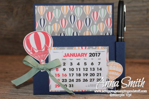 Hot air balloon desk organizer gift set made with Stampin' Up! Lift Me Up stamp set, Up & Away thinlits, and Carried Away designer paper