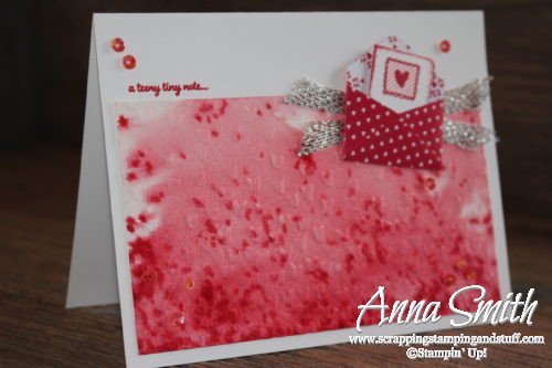 Watercolor Valentine's Day card made with Stampin' Up! Sealed with Love stamp set and Love Notes framelits