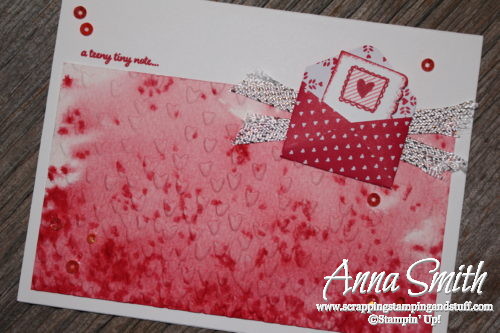 Watercolor Valentine's Day card made with Stampin' Up! Sealed with Love stamp set and Love Notes framelits