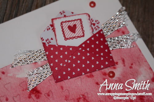 Watercolor Valentine's Day card made with Stampin' Up! Sealed with Love stamp set and Love Notes framelits