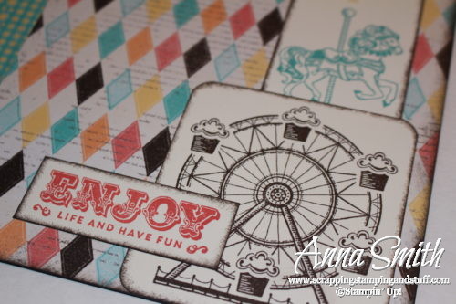 Carnival circus scrapbook page made with Stampin' Up! Carousel stamp set and Cupcakes & Carousels designer paper