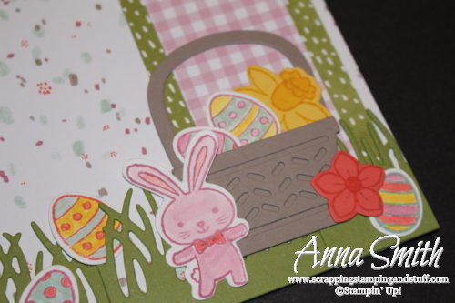 Cute Easter bunny and basket, Easter scrapbook page made with Stampin' Up! Basket Bunch stamp set and Basket Builder framelits