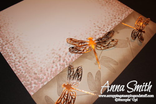 Neat dragonfly scrapbook page using Stampin' Up! Dragonfly Dreams stamp set and Detailed Dragonfly thinlits