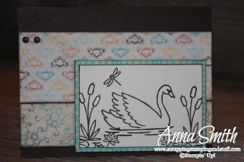 Goose swimming in pond with cattails, water lilies, and dragonfly card, made with Stampin' Up! Swan Lake stamp set