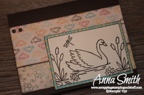 Goose swimming in pond with cattails, water lilies, and dragonfly card, made with Stampin' Up! Swan Lake stamp set