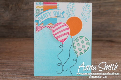 Cute birthday card made with Stampin' Up! Balloon Adventures stamp set, balloon bouquet punch and Festive Birthday paper