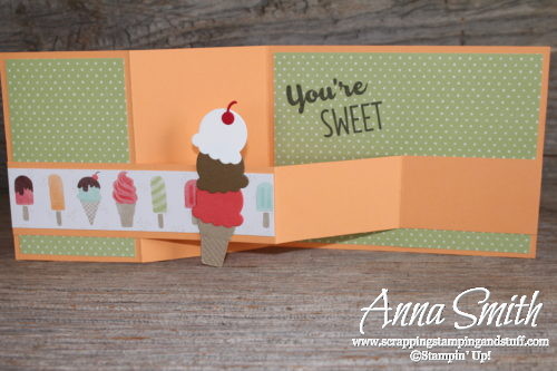 Cute ice cream double z fold card made with Stampin’ Up! Cool Treats stamp set and Frozen Treats Framelits