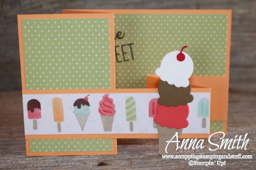 Cute ice cream double z fold card made with Stampin’ Up! Cool Treats stamp set and Frozen Treats Framelits