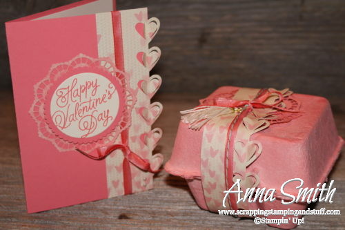 Valentine's Day card and egg carton treat box made with Stampin' Up! Sealed with Love stamp set and Love Notes framelits