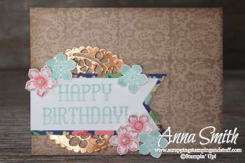 Lovely floral birthday card made with Stampin' Up! Petite Petals and Window Shopping stamp sets and Window Box thinlits