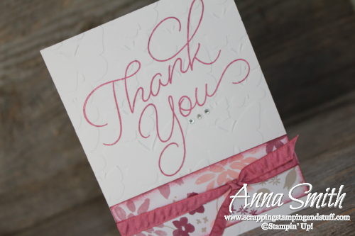 Pretty floral handmade thank you card made with the Stampin' Up! So Very Much stamp set that can be earned free during Sale-a-bration!