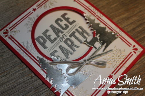 Stampin' Up 7 Days of Holiday Catalog Sneek Peeks - Day 2 Christmas card idea using Carols of Christmas stamp set, Card Front Builder thinlits, and Year of Cheer designer paper