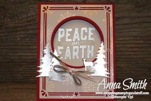 Stampin' Up 7 Days of Holiday Catalog Sneek Peeks - Day 2 Christmas card idea using Carols of Christmas stamp set, Card Front Builder thinlits, and Year of Cheer designer paper