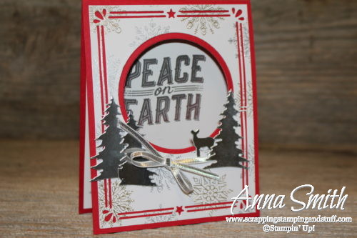 Stampin' Up 7 Days of Holiday Catalog Sneek Peeks - Day 2 Christmas card idea using Carols of Christmas stamp set, Card Front Builder thinlits, and Year of Cheer designer paper