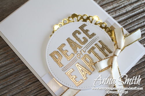 Day 5 of 7 Holiday Catalog Sneak Peeks! Clean and simple Stampin' Up! Christmas card idea - white and gold card using Carols of Christmas stamp set