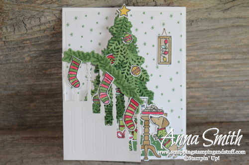 7 Days of Stampin' Up! Holiday Catalog Sneak Peeks. Trifold Christmas card idea using the Ready for Christmas stamp set and Christmas Staircase thinlits. 