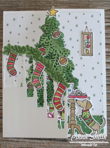 7 Days of Stampin' Up! Holiday Catalog Sneak Peeks. Trifold Christmas card idea using the Ready for Christmas stamp set and Christmas Staircase thinlits. 