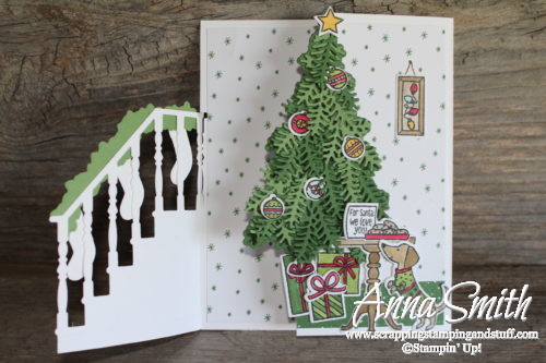 7 Days of Stampin' Up! Holiday Catalog Sneak Peeks. Trifold Christmas card idea using the Ready for Christmas stamp set and Christmas Staircase thinlits. 