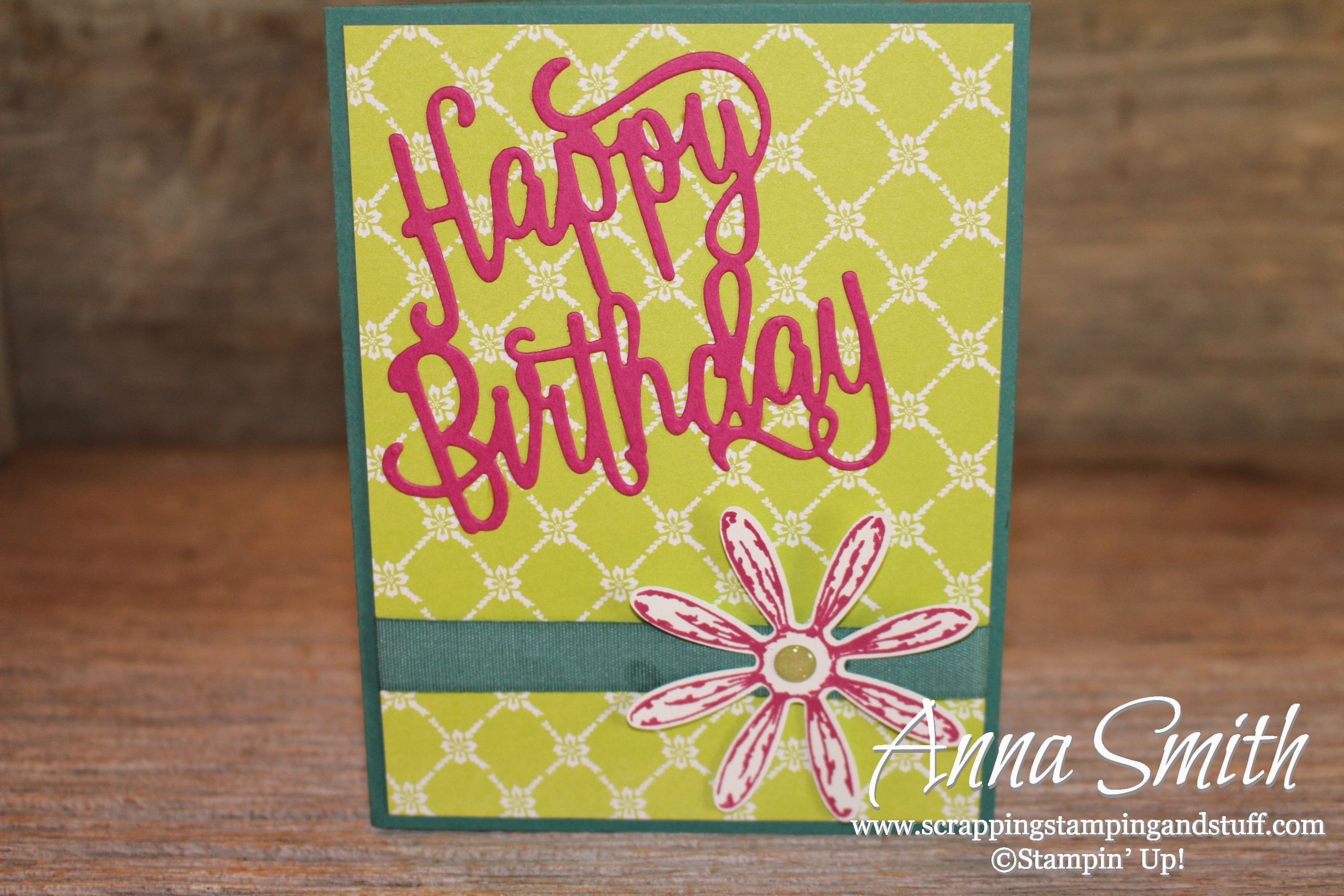 Bright birthday card idea using the Stampin' Up! Happy Birthday thinilts, Daisy Delight stamp set and the cute daisy punch!