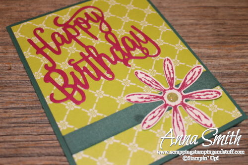 Bright birthday card idea using the Stampin' Up! Happy Birthday thinilts, Daisy Delight stamp set and the cute daisy punch!