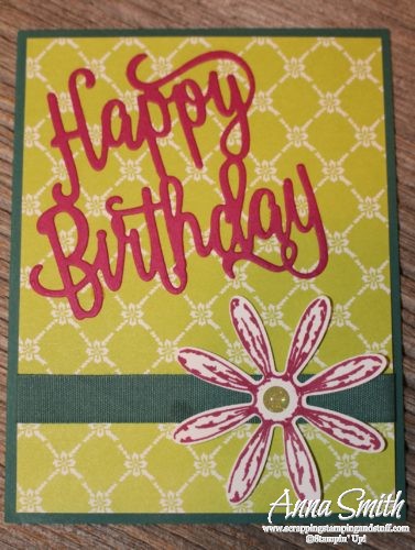 Bright birthday card idea using the Stampin' Up! Happy Birthday thinilts, Daisy Delight stamp set and the cute daisy punch!