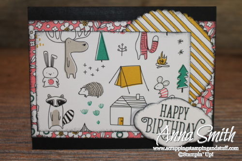 Happy birthday camping card idea using the Stampin' Up! Pick a Pattern designer series paper and Happy Birthday Gorgeous stamp set