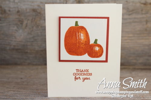 Two pumpkin card ideas made with the Stampin' Up! Gourd Goodness stamp set. One clean and simple card and one that is stepped up.