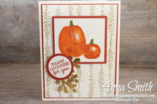 Two pumpkin card ideas made with the Stampin' Up! Gourd Goodness stamp set. One clean and simple card and one that is stepped up.