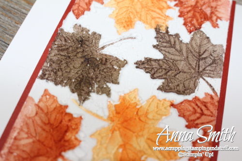 A fall leaves card with a lot of texture. Features the Stampin' Up! Colorful Seasons stamp set and a unique stamped embossing paste technique.