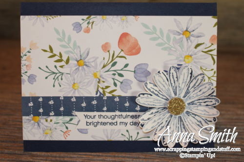 Pretty floral thank you card using Stampin' Up! Daisy Delight stamp set, daisy punch, and delightful daisy designer paper. 