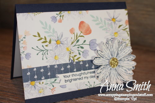 Pretty floral thank you card using Stampin' Up! Daisy Delight stamp set, daisy punch, and delightful daisy designer paper. 