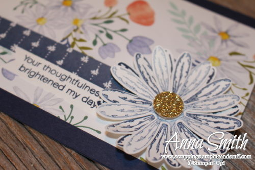 Pretty floral thank you card using Stampin' Up! Daisy Delight stamp set, daisy punch, and delightful daisy designer paper. 