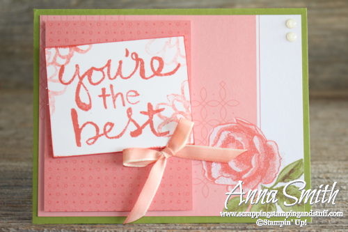 Quick and easy card idea using the Stampin' Up! Petal Garden card pack and Watercolor Words stamp set