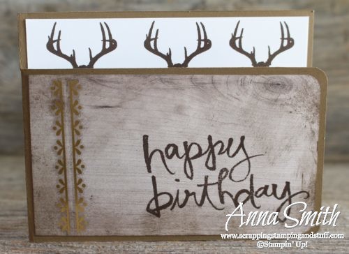 Humorous Masculine Card Idea with Stampin' Up Bookcase Builder Stamp set with Deer Antlers and Pigs - Annual Catalog 2017-2018