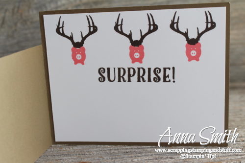 Humorous Masculine Card Idea with Stampin' Up Bookcase Builder Stamp set with Deer Antlers and Pigs - Annual Catalog 2017-2018
