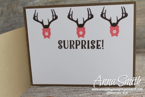 Humorous Masculine Card Idea with Stampin' Up Bookcase Builder Stamp set with Deer Antlers and Pigs - Annual Catalog 2017-2018