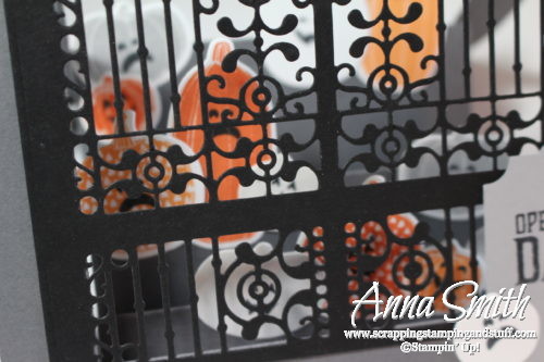 Amazing fancy fold center step or side step Halloween card made with Stampin' Up! Detailed Gate thinlits and Pick a Pumpkin stamp set