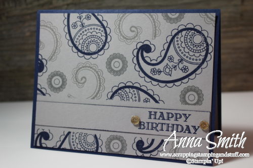 Simple masculine birthday card idea using the Stampin' Up! Paisleys & Posies and Guy Greetings stamp sets