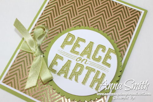 Clean and simple Christmas card idea made with the Stampin' Up! Carols of Christmas stamp set and Foil Frenzy designer paper