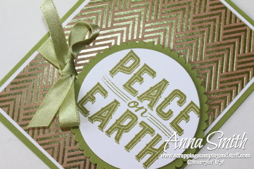 Clean and simple Christmas card idea made with the Stampin' Up! Carols of Christmas stamp set and Foil Frenzy designer paper