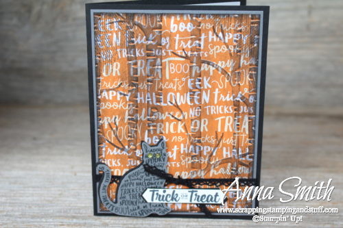 Spooky Halloween card idea made with the Stampin' Up! Spooky Cat stamp set, Cat Punch and Woodland Embossing Folder