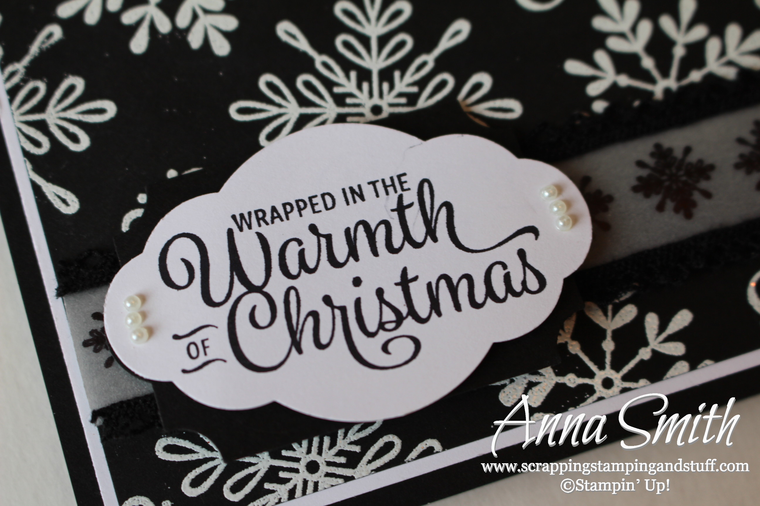 Stampin’ Up! Vintage Crochet Trim Blog Hop – A Snowflake Sentiments Black and White Christmas Card