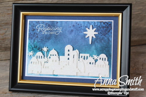 Watercolor Christmas Card using Stampin' Up! Night in Bethlehem stamp set and Bethlehem Edgelits Dies - Holiday Catalog 2017