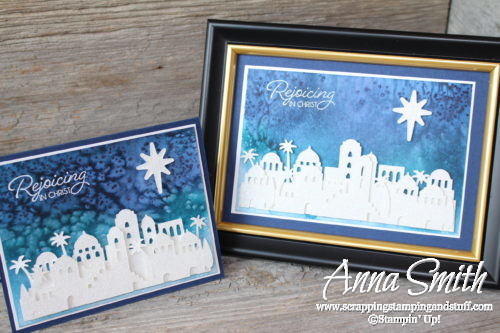 Watercolor Christmas Card using Stampin' Up! Night in Bethlehem stamp set and Bethlehem Edgelits Dies - Holiday Catalog 2017