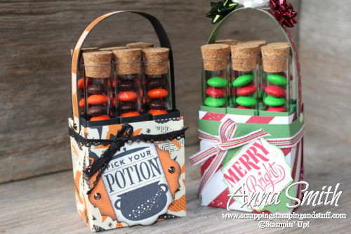 Video tutorial for making these Stampin' Up! test tube carrier treat holders for Halloween and Christmas treats