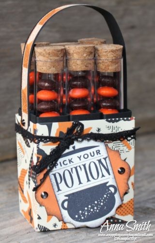 Video tutorial for making these Stampin' Up! test tube carrier treat holders for Halloween and Christmas treats