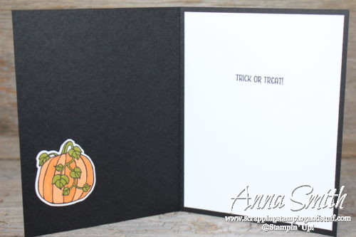 Jack-o-lantern Halloween card made with the Stampin' Up! Seasonal Chums stamp set and Spooky Night designer paper