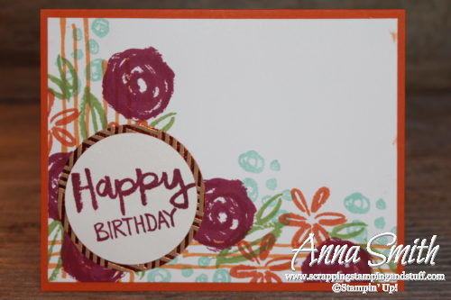 Bright floral birthday card idea using the Stampin' Up! Paint Play stamp set and Foil Frenzy designer paper. 2017-2018 Annual Catalog.